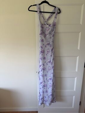 Anthropologie If By Sea Lavender Floral Maxi Dress with Cross-Back Straps size S